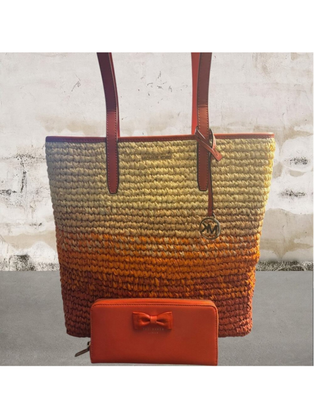 MICHAEL Michael Kors NWT The Michael Ombré Straw Tote Bag & Wallet